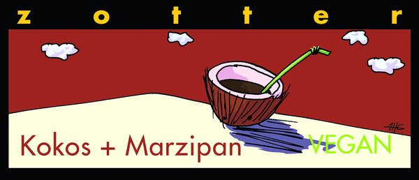Zotter Handgeschöpfte Schokolade Kokos + Marzipan 70 g