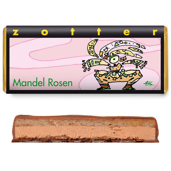 Zotter Handgeschöpfte Schokolade Mandel Rosen 70 g