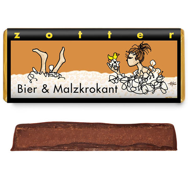 Zotter Handgeschöpfte Schokolade Bier & Malzkrokant 70 g